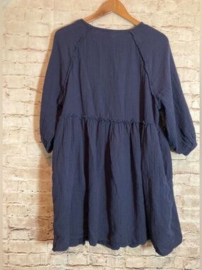 Time and Tru Navy Blue Gauze Babydoll Dress Women’s XL Long Sleeve
